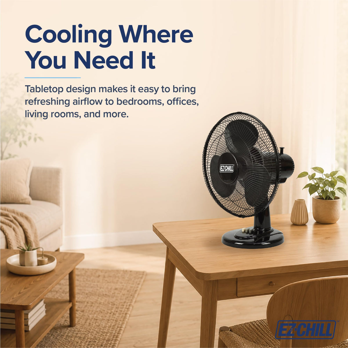 16" 3-Speed Oscillating Table Fan Black A1498