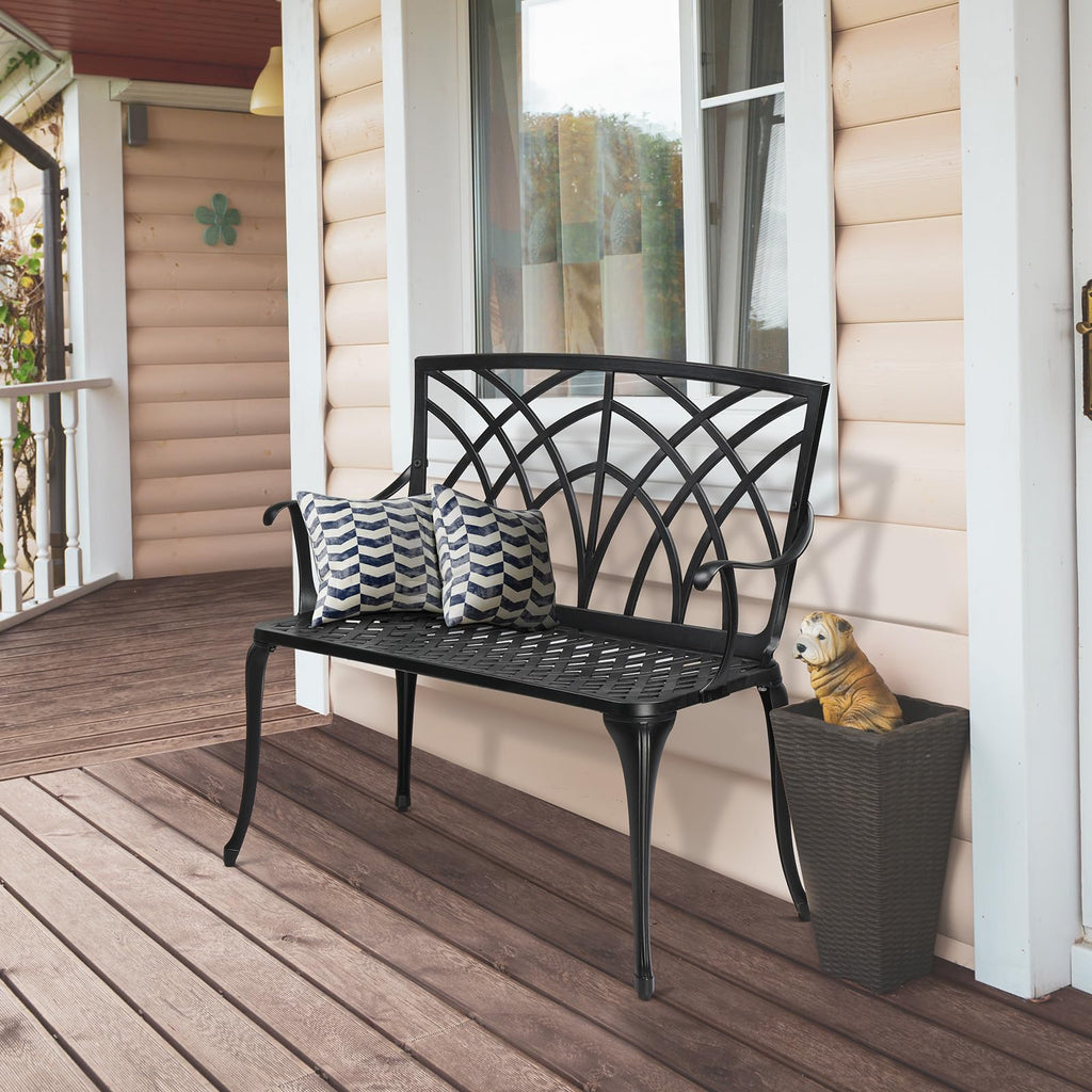 38" Black Metal Outdoor Bench Z89489