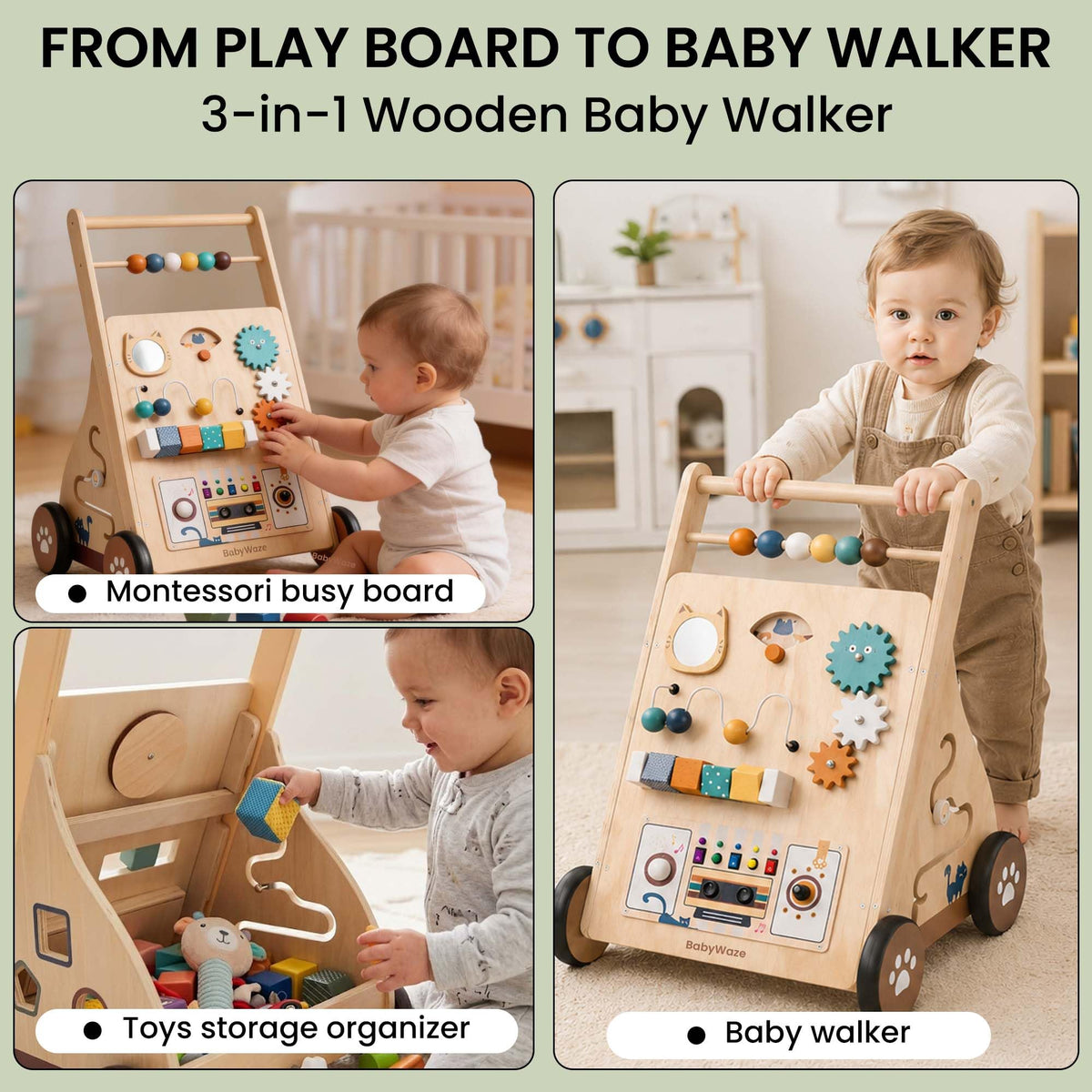 Wooden Baby Walker with Wheels W9232