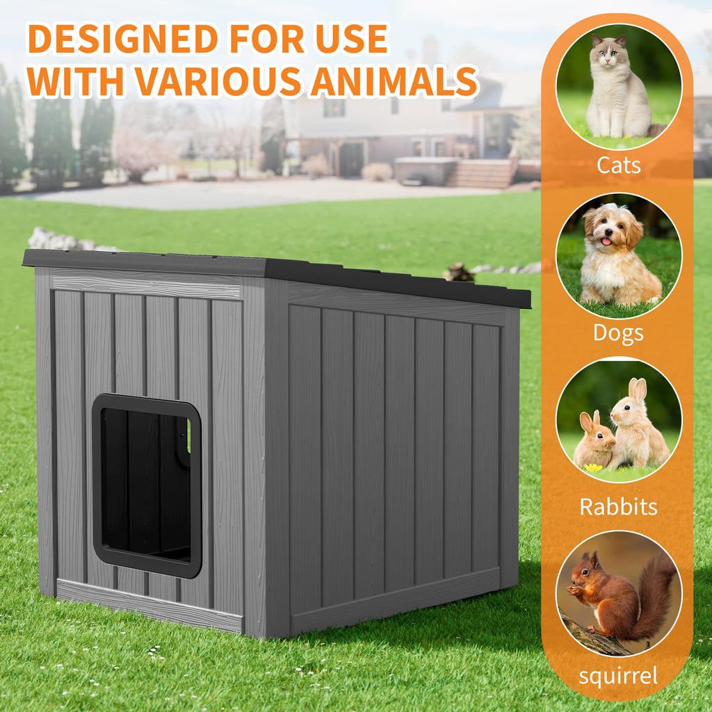 Weatherproof PP Plastic Dog House with Sloped Roof I58122