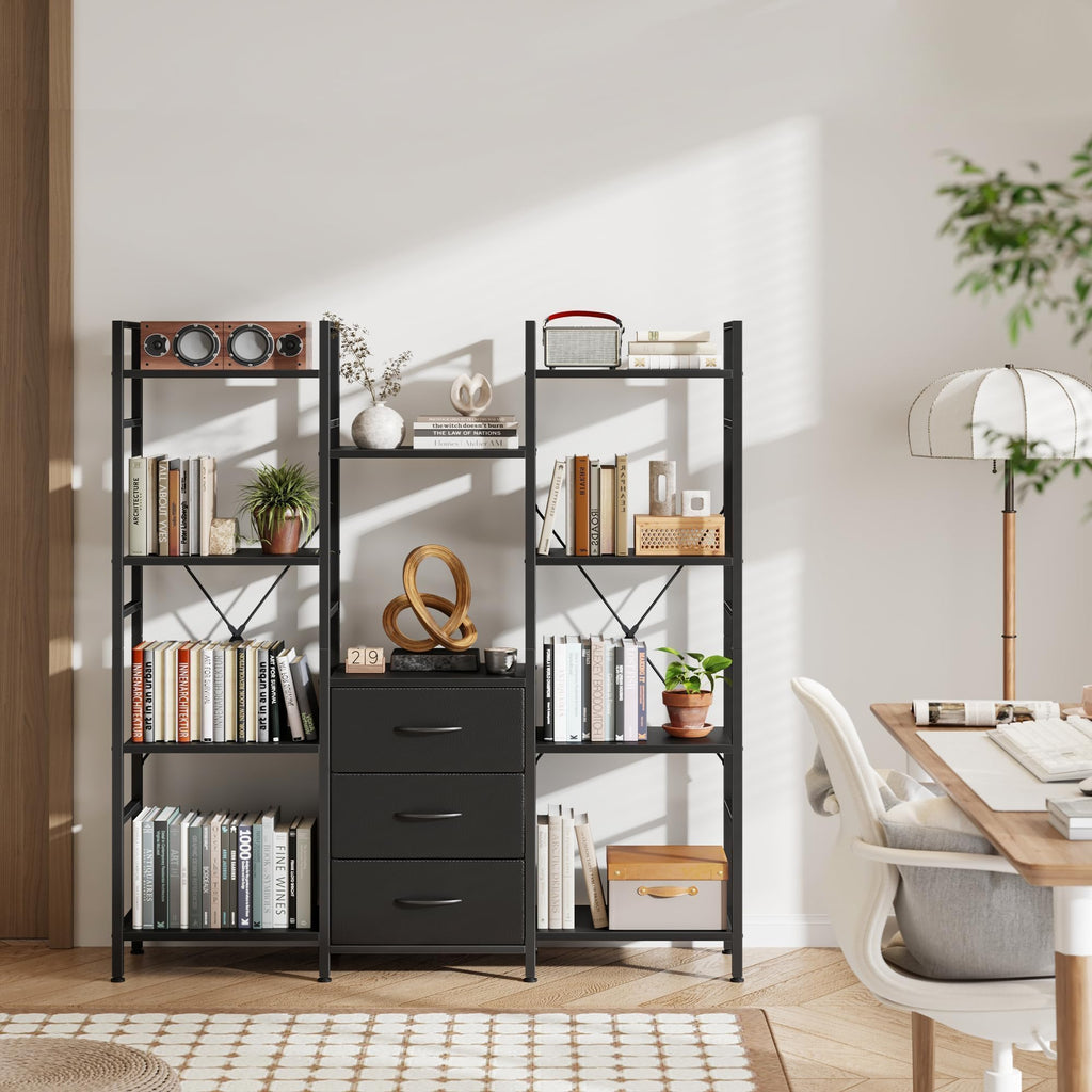 Black 4-Tier Bookshelf with 3 Fabric Drawers V962035