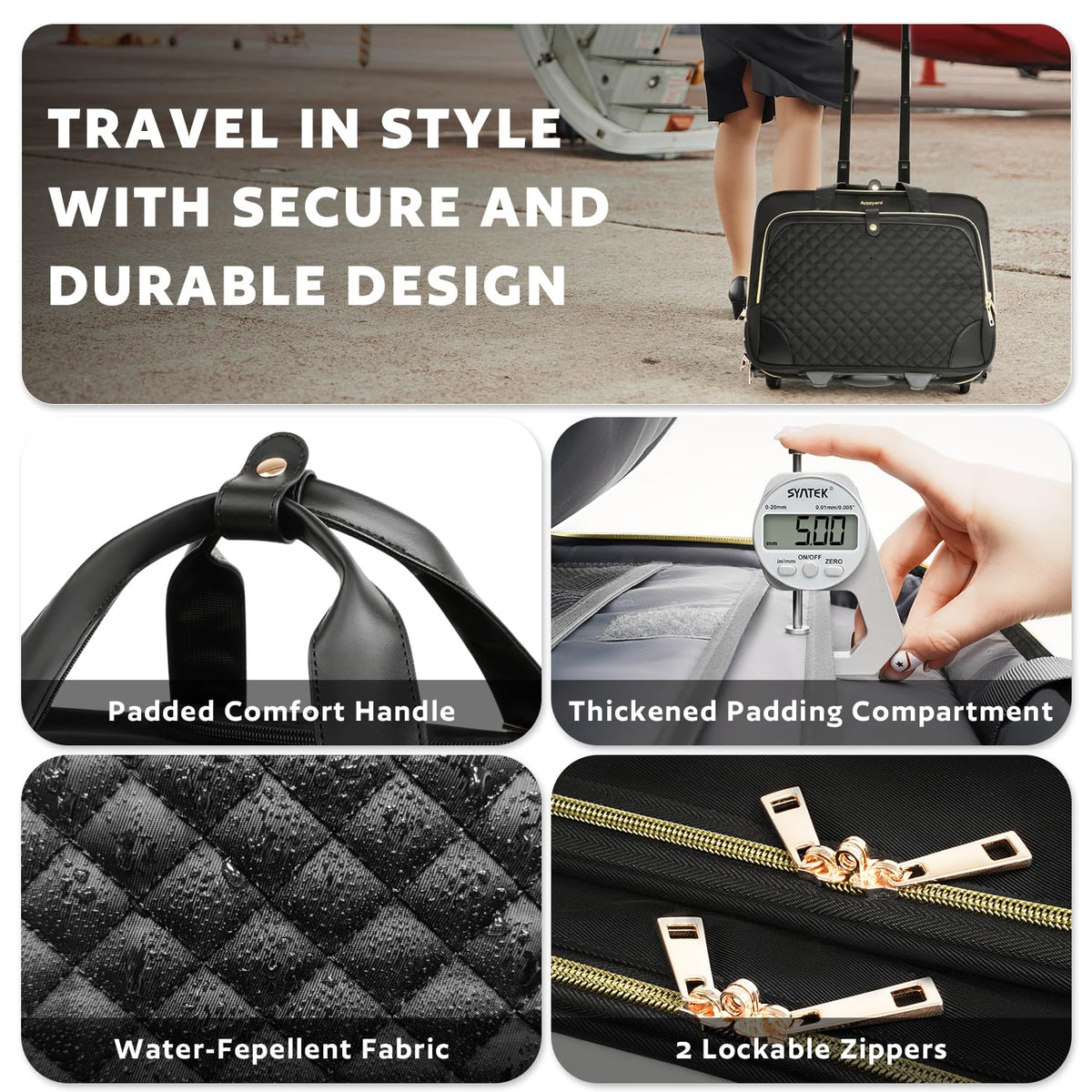 Rolling Laptop Bag with Wheels, 17 Inch Waterproof Black B474496