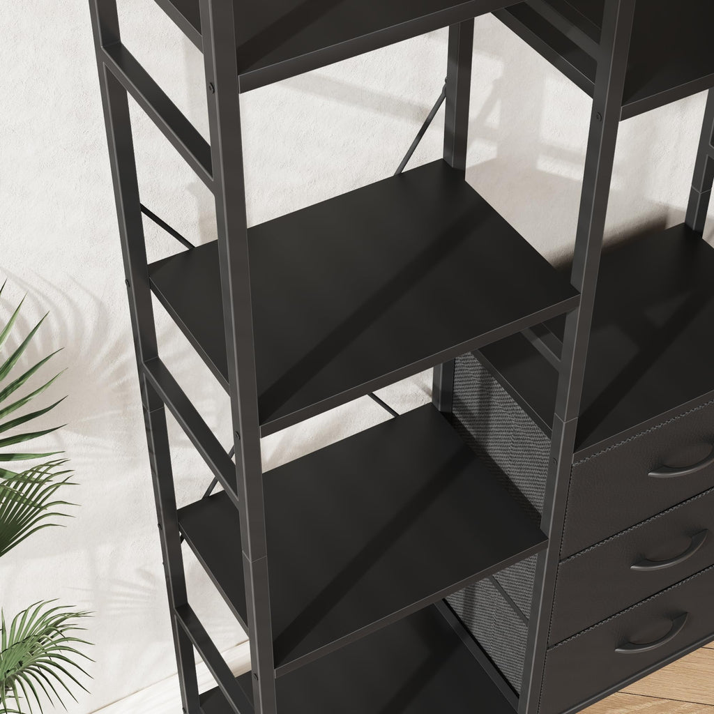 Black 4-Tier Bookshelf with 3 Fabric Drawers V962035