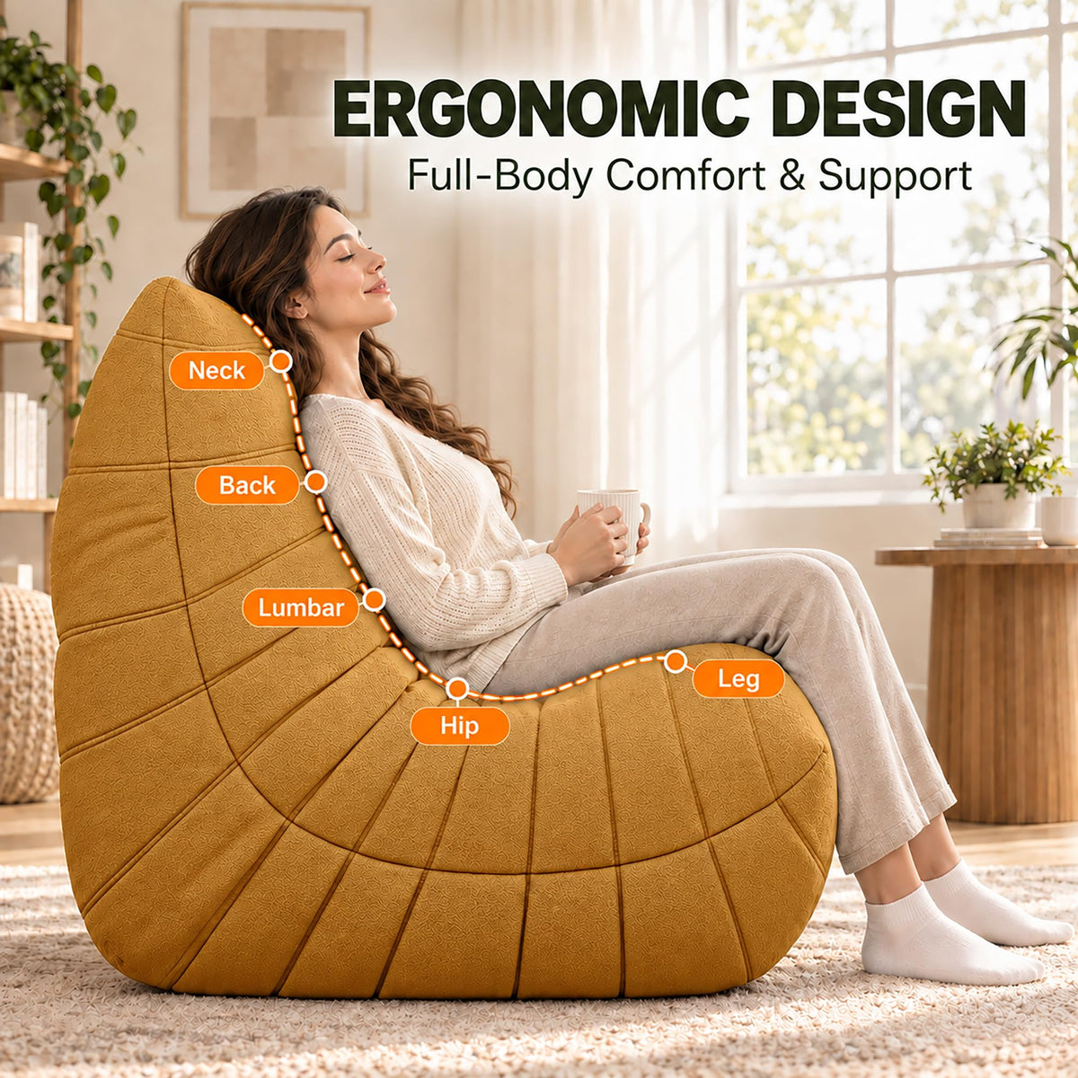 Yellow 3 Seater Bean Bag Sofa F91470