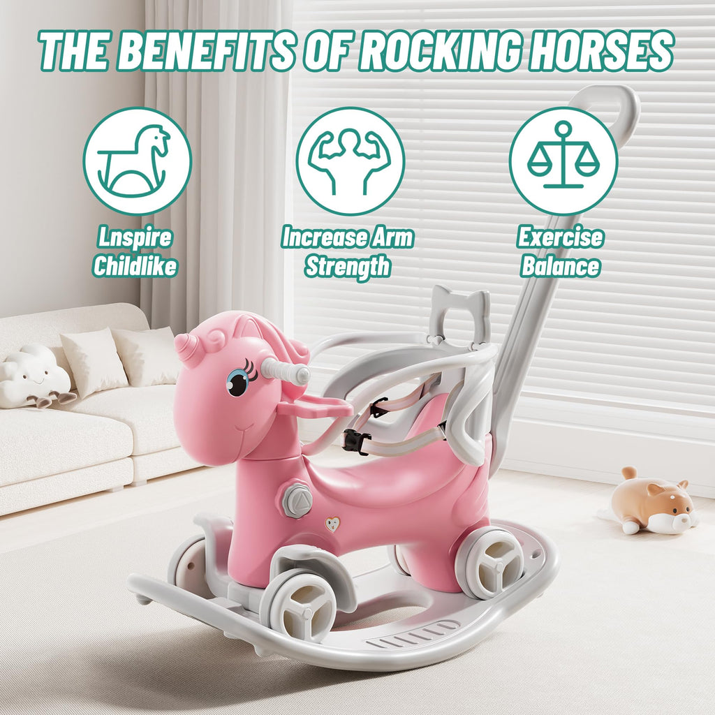 4 in 1 Rocking Horse with Push Handle and Balance Board Y42696