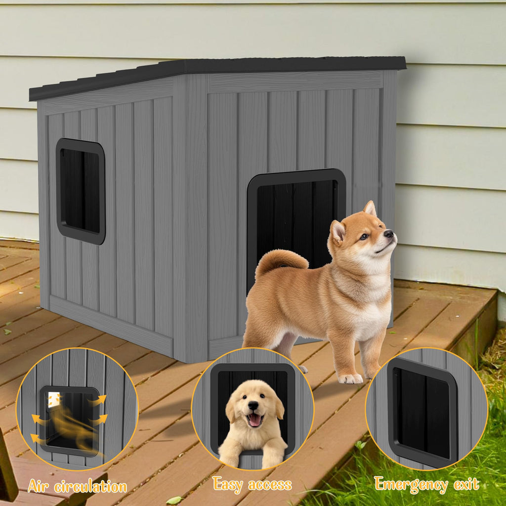 Weatherproof PP Plastic Dog House with Sloped Roof I58122