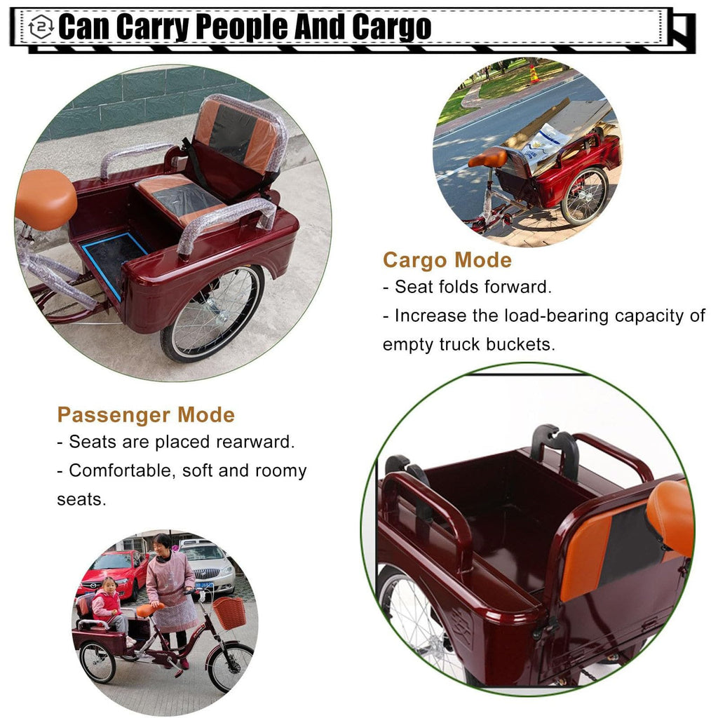 20 Inch 3-Wheel Electric Tricycle with Front Basket & Cargo Carrier W606589