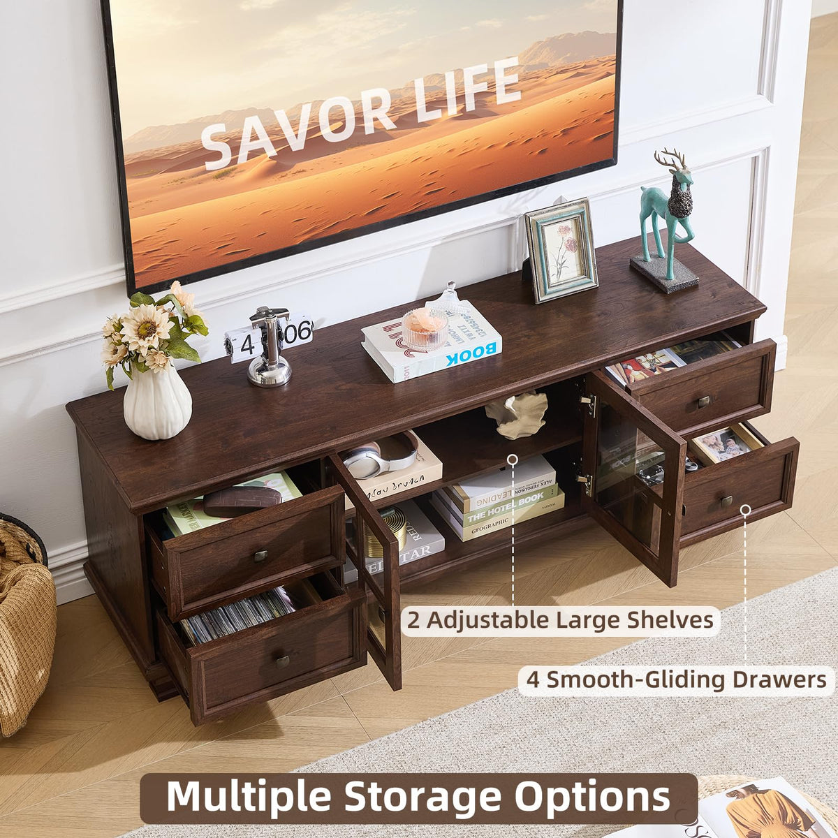Farmhouse TV Stand with Glass Doors C71561