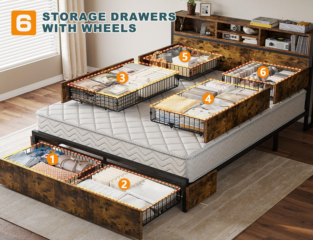 Queen Bed Frame with 6 Storage Drawers K52310