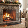 Black Iron Fireplace Screen with Decorative Mesh L382741