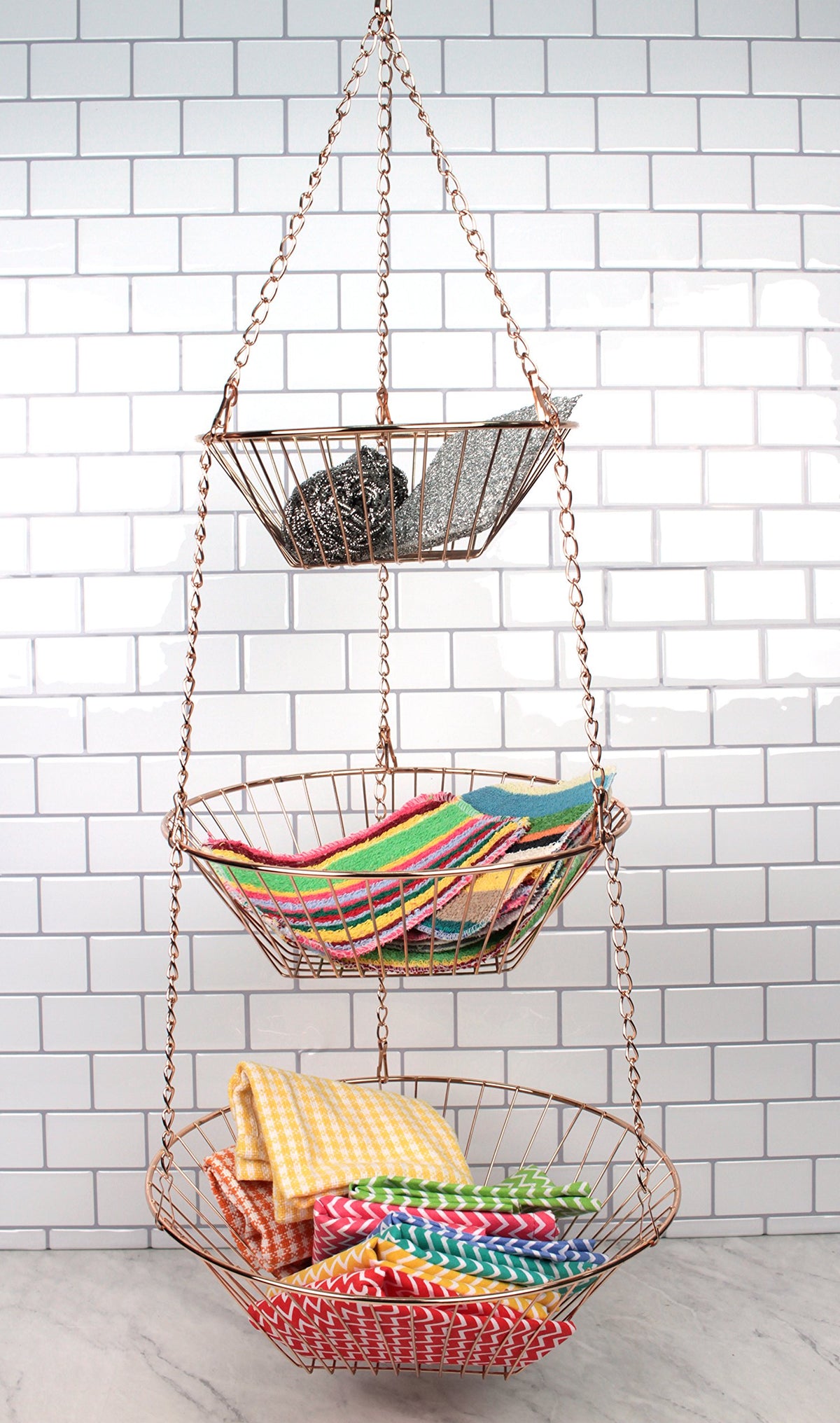 3-Tier Copper Wire Hanging Baskets H53109