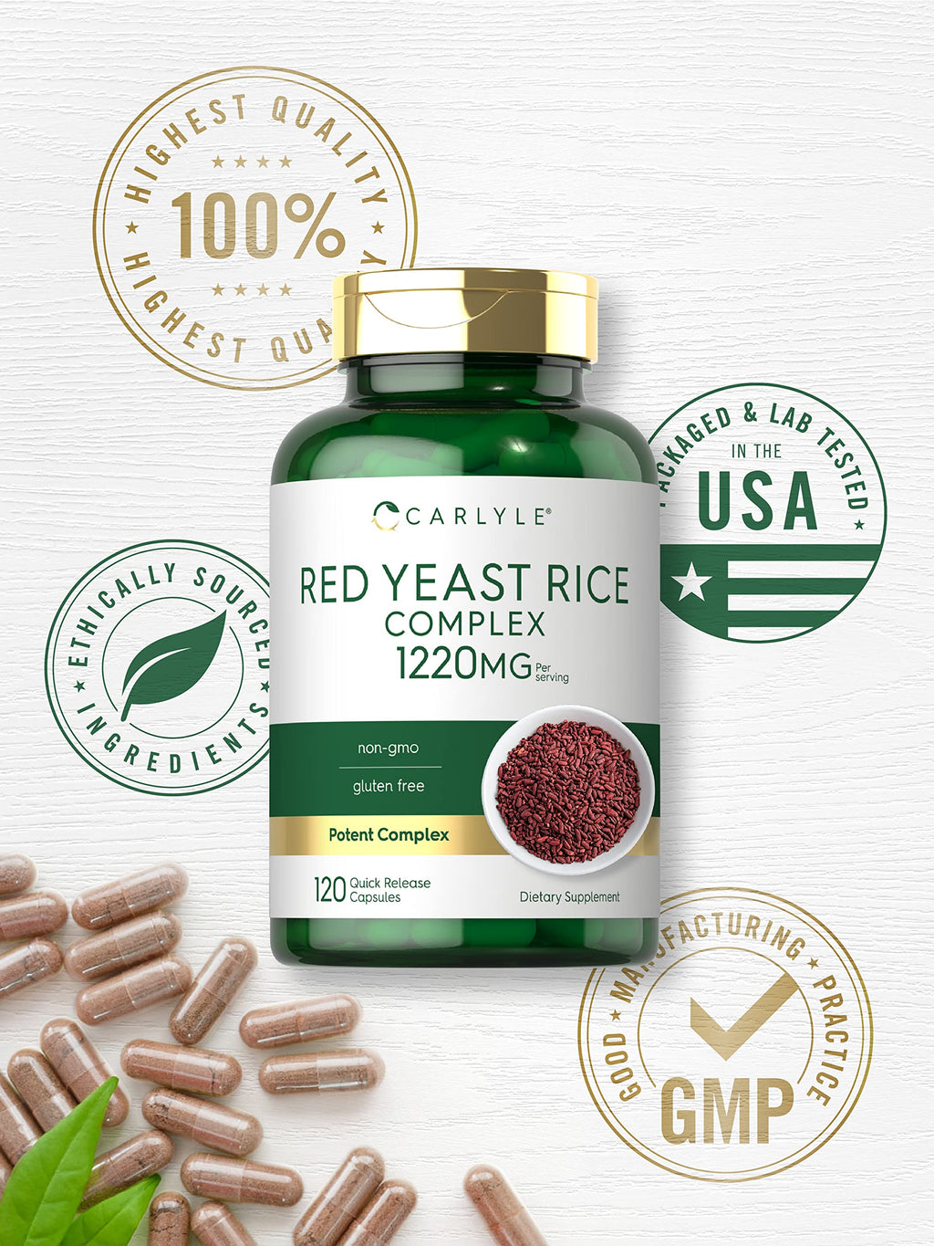 Red Yeast Rice 1220mg 120 Capsules with Policosanol U6023