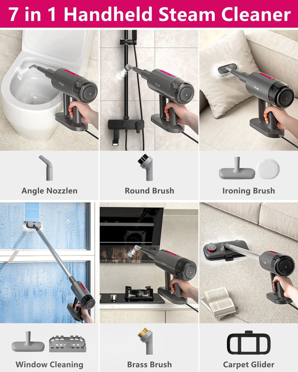7in1 Handheld Steam Mop 1500W 23ft Cord J198