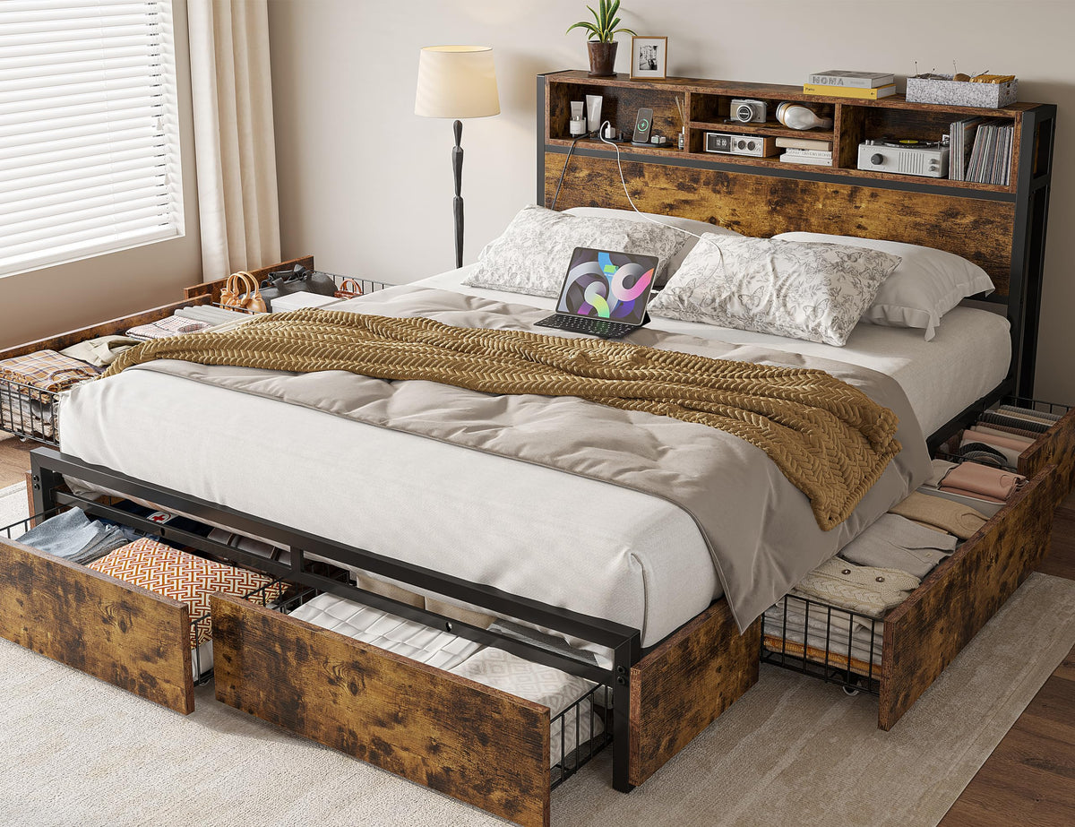 Queen Bed Frame with 6 Storage Drawers K52310