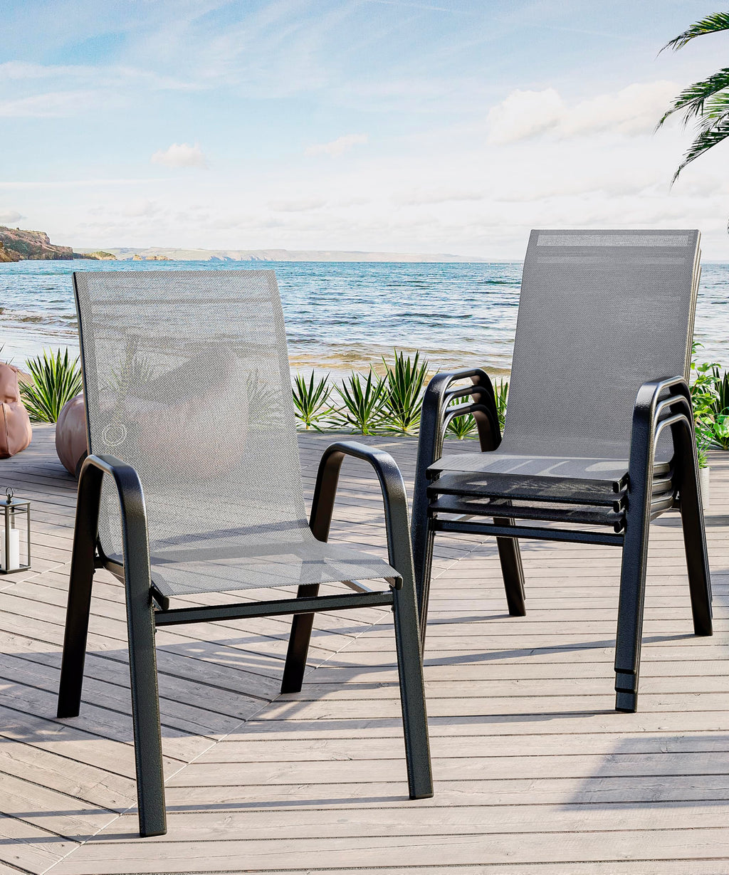 4 Pcs Stackable Grey Metal Textilene Patio Chairs T253