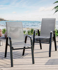 4 Pcs Stackable Grey Metal Textilene Patio Chairs T253