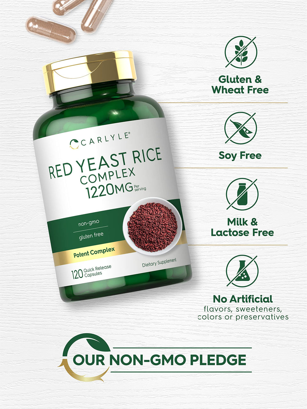 Red Yeast Rice 1220mg 120 Capsules with Policosanol U6023