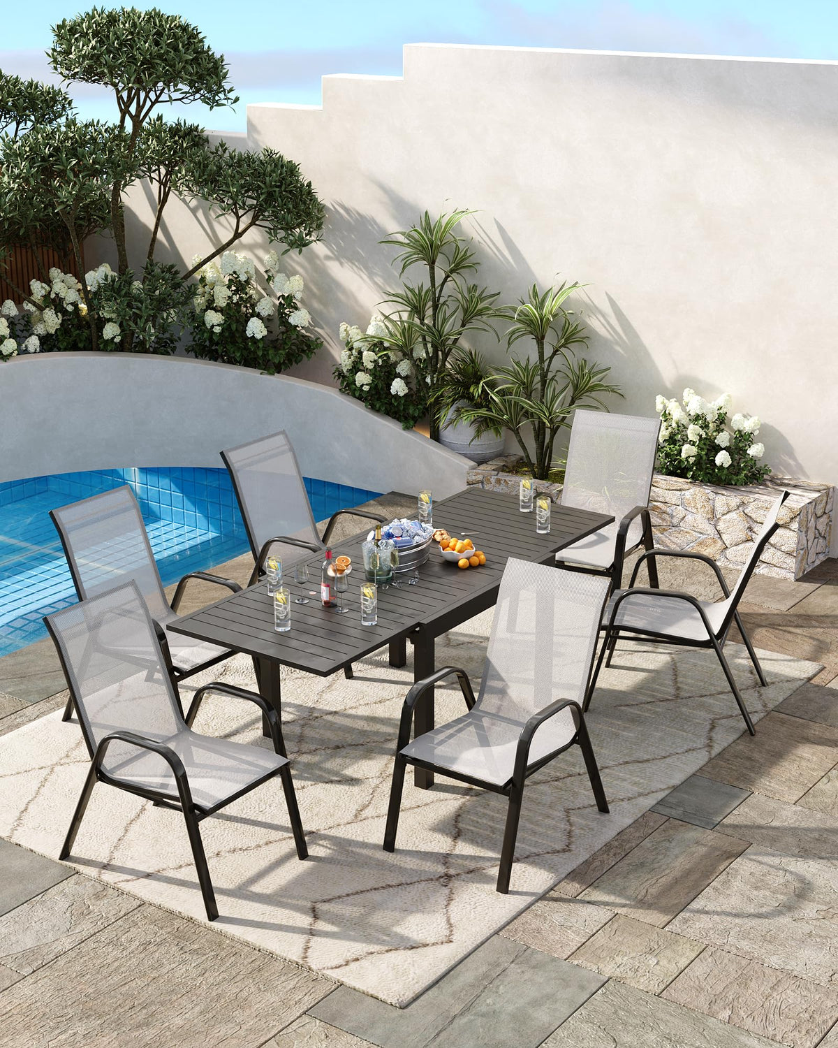 4 Pcs Stackable Grey Metal Textilene Patio Chairs T253