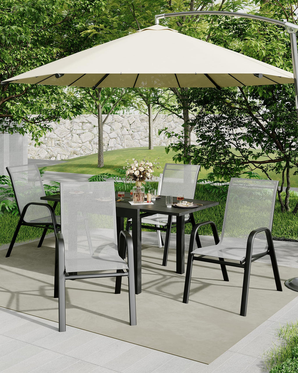4 Pcs Stackable Grey Metal Textilene Patio Chairs T253