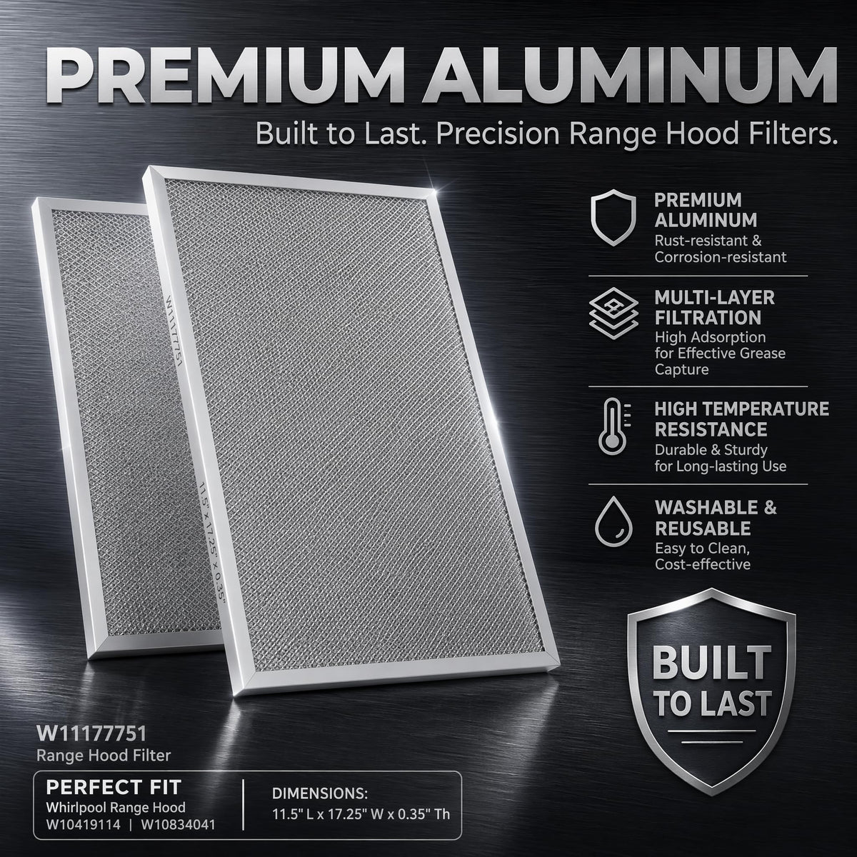 Aluminum Mesh Range Hood Filter 11.5"x17.25" 2 Pack M34296