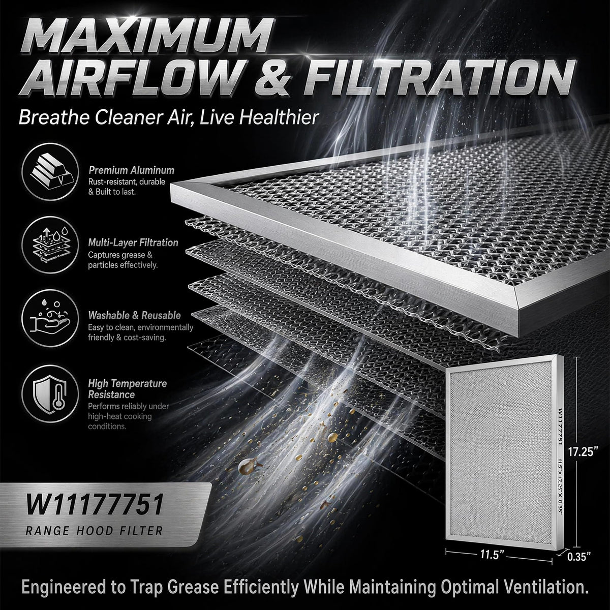 Aluminum Mesh Range Hood Filter 11.5"x17.25" 2 Pack M34296